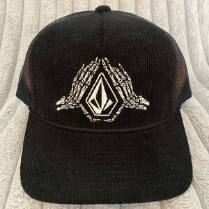 Volcom Black Corduroy Hat with Embroidered Design